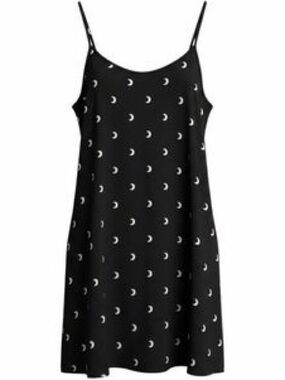 Gypsy Warrior Black Slip Dress with White Crescent Moon Print